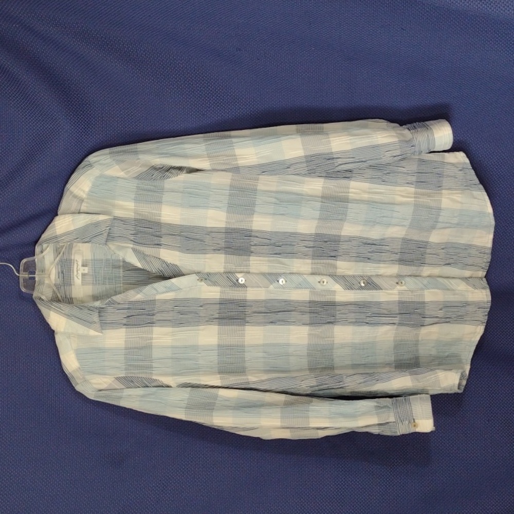 Foxcroft Blue Plaid crinkle Cotton button-down  tunic